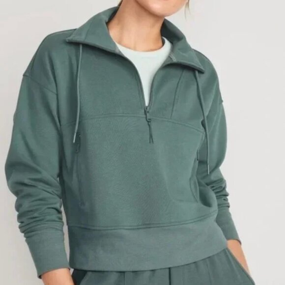 Old Navy Active Dynamic Fleece Half-Zip Jacket Green Mockneck Pullover Travel M - Picture 1 of 10